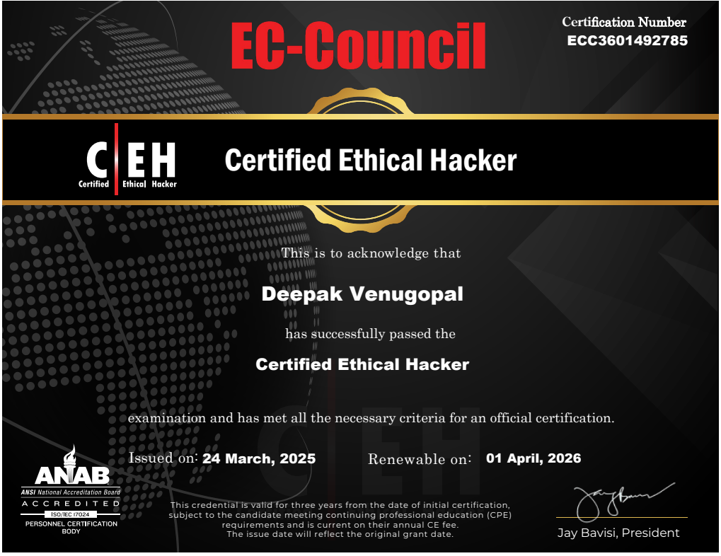 Certified Ethical Hacker v13 Certificate